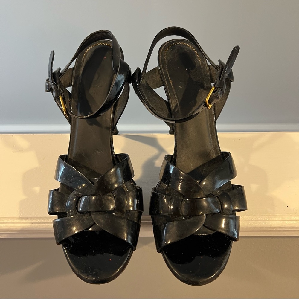 Yves Saint Laurent Black Patent Tribute Sandals